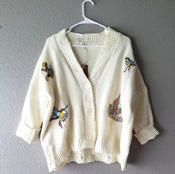 boutique Sweaters - Boho Bird Oversized Distressed Cardigan Sweater